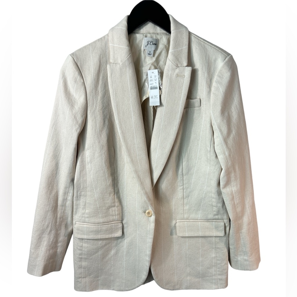 NWT J Crew Alfie blazer in natural with white pinstripe. size 6.